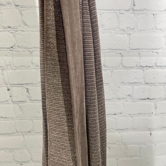 Chicos Travelers Cardigan Women XL Tan Glitter Slinky Flowy Office Preppy Duster - Picture 6 of 12